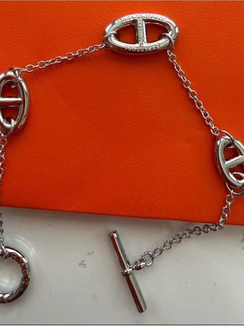 Sterling Silver Toggle H Belt Link Bracelet on Orange